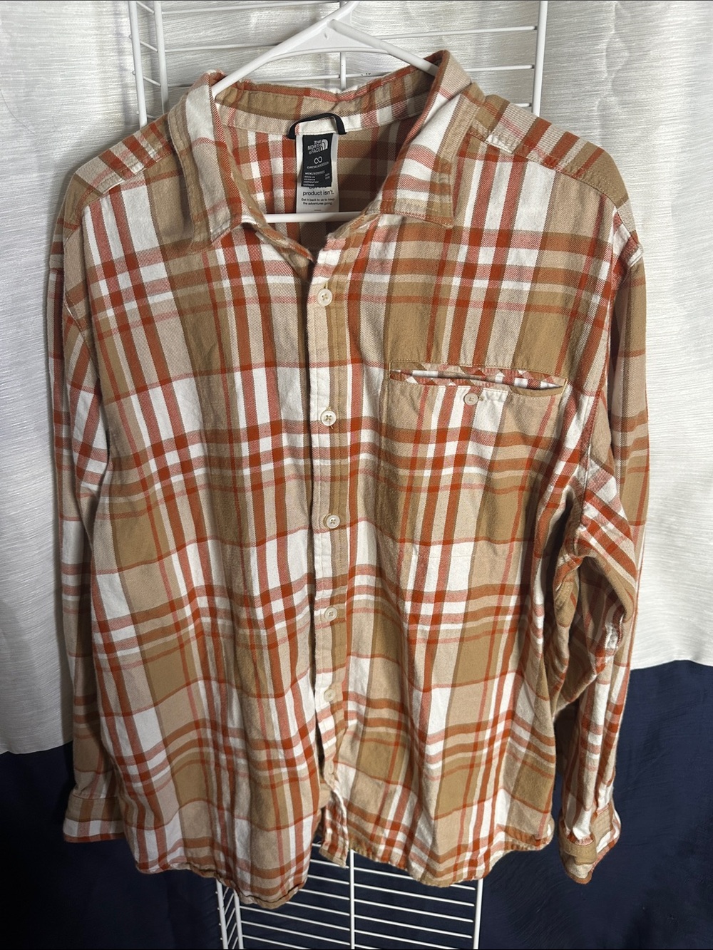 The North Face Men’s Plaid Button-Up Shirt — Tan, Rust & White